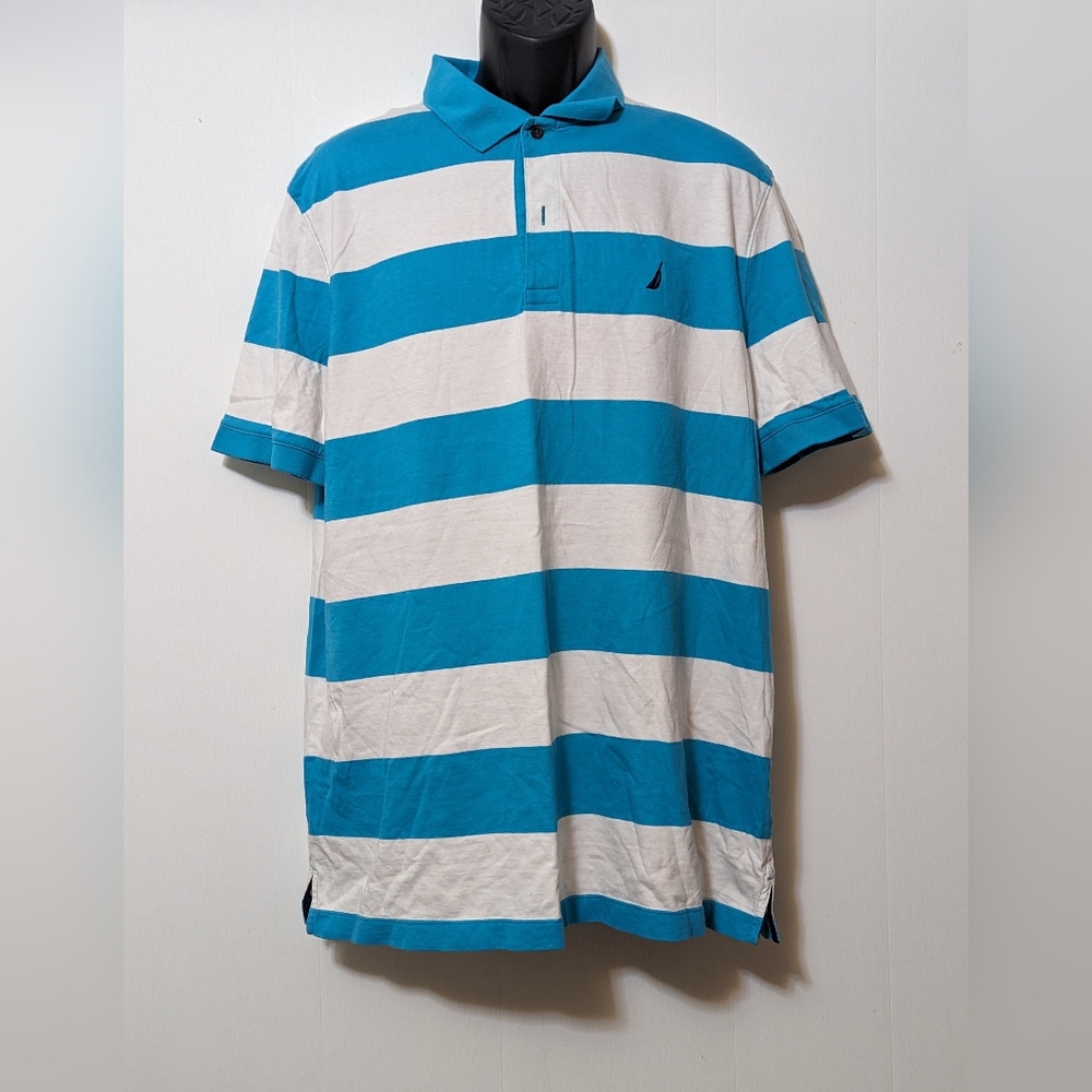 Men's Nautica Blue and White Polo Size XL
